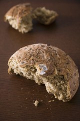 A broken loaf of wholemeal bread
