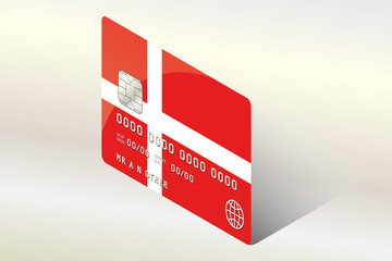 3D Isometric Flag Illustration of the country of  Denmark