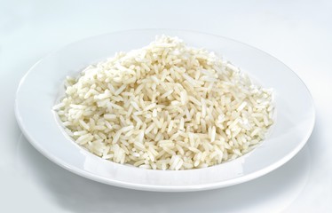 Cooked long-grain rice on plate