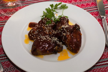 Chicken wings in honey and soy sauce