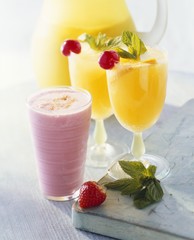 Strawberry milk shake and orange cocktails