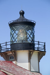 Closeup of light and frensal lens in Point Cabrillo Ligh Station.northern California coast