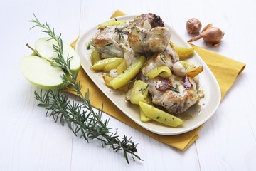 Coniglio agli aromi (rabbit with herbs and potatoes)