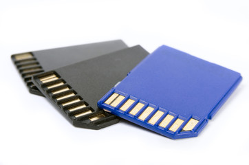 Media cards isolated on white background closeup