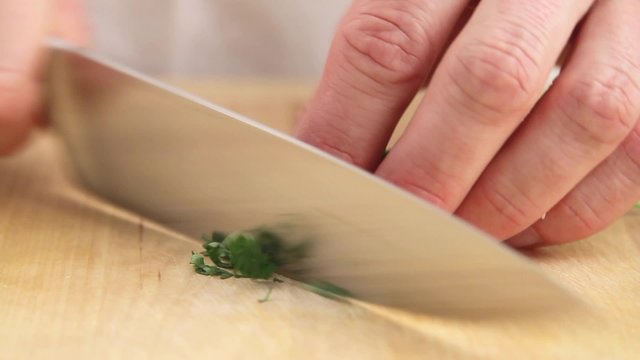 Coriander being chopped