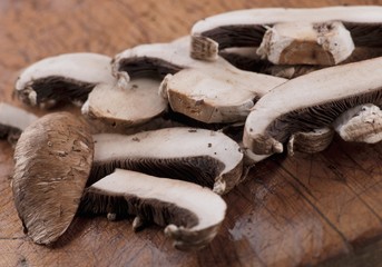 Fresh Sliced Portabella Mushrooms on a Cutting Board