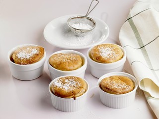 Soufflés dusted with icing sugar