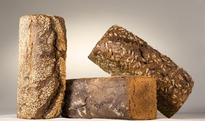 Three types of wholemeal bread