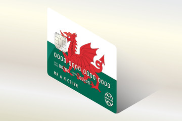 3D Isometric Flag Illustration of the country of  Wales