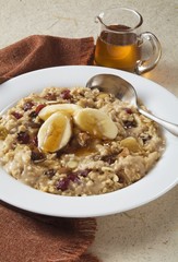 Bowl of Oatmeal with Cranberries, Raisins, Bananas and Nuts