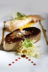 Fried foie gras and a fried crayfish tail