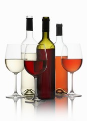 An arrangement of red, white and rose wine