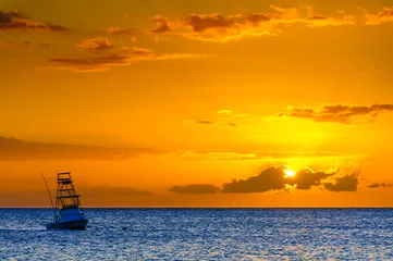 Abwaschbare Fototapete Beautiful sunset behind sport fishing boat on Maui, Hawaii, USA © Don Landwehrle