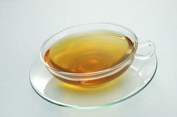 Green tea in a glass cup