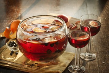 Punch Bowl and Glasses of Fruity Punch