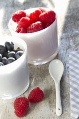 Raspberries and blueberries