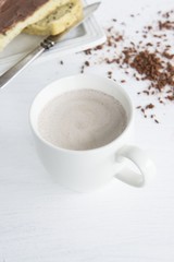 Hot lavender-infused cocoa and sesame seed toast