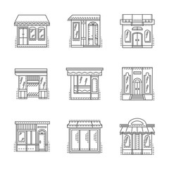 Store and shops line vector icons set
