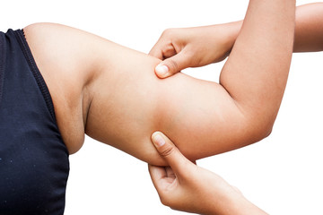women show fat  wrinkle of armpit isolate background