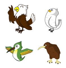 Bird Set Eagle.Dove.Kiwi Bird.Humming Bird
