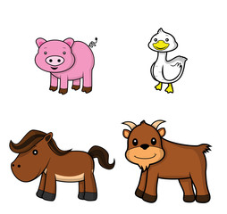 farm animal set.pig.duck.horse.goat
