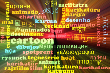 Cartoon multilanguage wordcloud background concept glowing