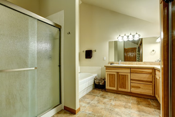 Nice master bathroom with large shower.