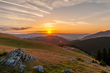 Sunrise over Carpathian mountains in Romania