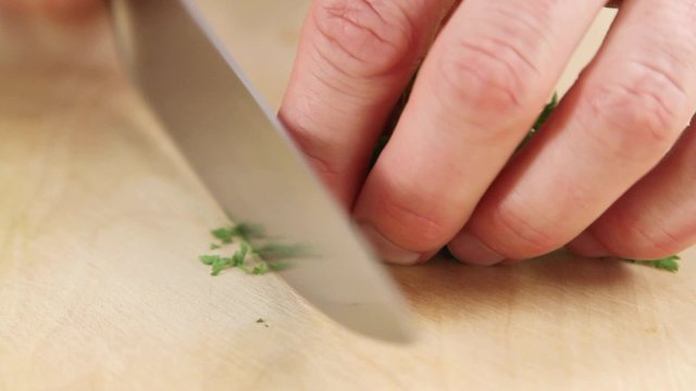 Chervil being chopped