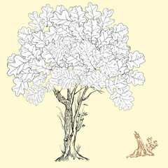 Hand drawn tree silhouette and stump