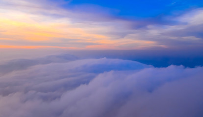 Fototapeta na wymiar colorful of Sunrise scene with Mist on mountain at Doi Mokoju Th