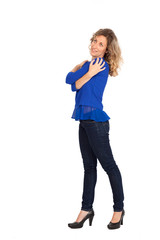 Beautiful woman doing different expressions in different sets of clothes: posing