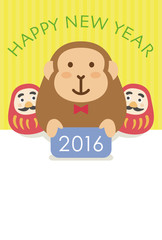 年賀状2016　さるとダルマ