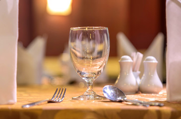Elegance of glasses on table set up for dinning room
