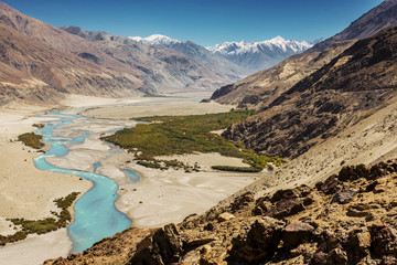 Shyok river in Nubra valley Ladakh ,Jammu & Kashmir, India - September 2014
