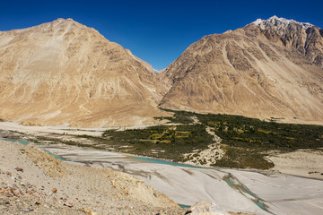 Shyok river in Nubra valley Ladakh ,Jammu & Kashmir, India - September 2014