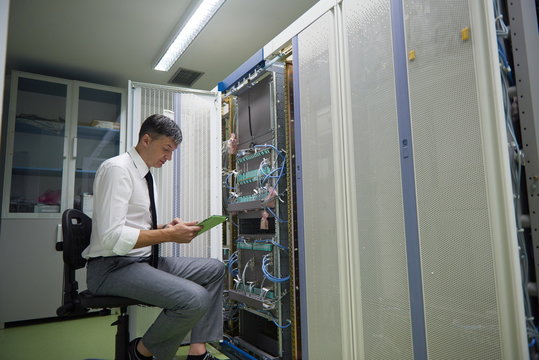 network engineer working in  server room