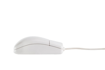 Computer mouse with cord on white background
