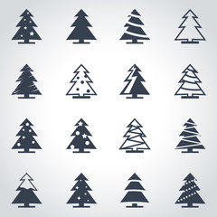 Fototapeta premium Vector black christmas tree icon set