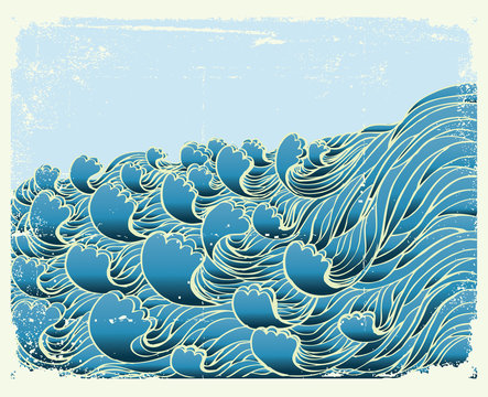 Waves.Vector grunge image of Sea background for design