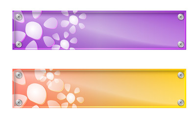 Set of two banners with flowers and glass panel