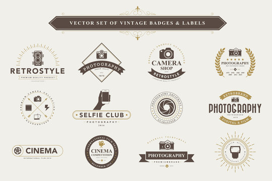 Set of vintage badges and labels.