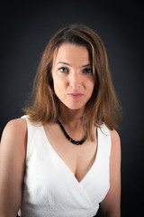 Beautiful woman doing different expressions in different sets of clothes: love