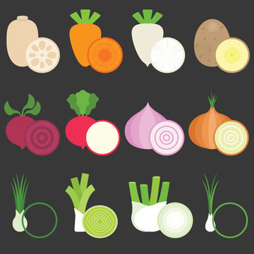 Vector Flat Design Vegetables icons set 1