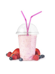 smoothie on white and fruit - Stock Image