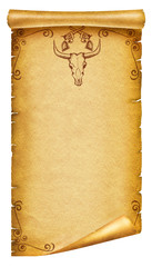 Old paper texture with cow skull decoration and guns  for text
