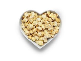 cinema popcorn heart on white - Stock Image
