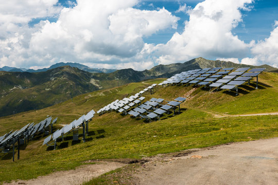 environment friendly solar panel installation in the mountains in austria