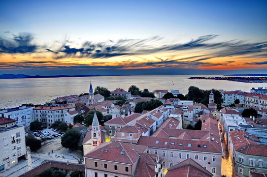 Fototapeta View of Zadar, Croatia from above at sunset