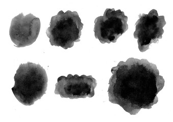 Set black round spots hand-drawn watercolor for your design